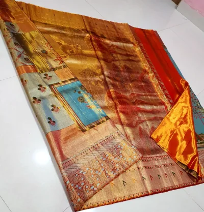 Pure Kanchipuram Brocade Tissue Meenakari Bridal Silk Saree